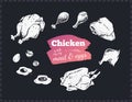 Hand drawn food poster. Chicken parts and eggs Royalty Free Stock Photo