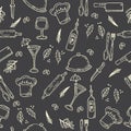 Hand drawn food seamless pattern. Sketch kitchen design elements Royalty Free Stock Photo