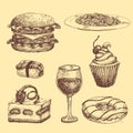 Hand drawn food sketch for menu restaurant product and doodle meal cuisine vector illustration.