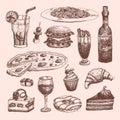 Hand drawn food sketch for menu restaurant product and doodle meal cuisine vector illustration.