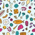 Hand drawn food surface design. Vector seamless pattern background.
