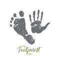 Hand drawn footprint and handprint with lettering