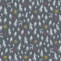 Hand-drawn forest silhouettes seamless pattern