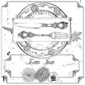 Hand drawn fork, knife and plate Royalty Free Stock Photo