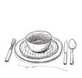Hand drawn fork, knife and plate Royalty Free Stock Photo