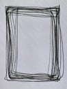 Hand drawn frame abstract circles on canvas. Minimalist abstract painting of black lines and yellow strokes.