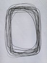 Hand drawn frame abstract circles on canvas. Minimalist abstract painting of black lines and yellow strokes.