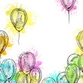 Hand drawn frame of balloons. Royalty Free Stock Photo