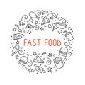 Set of hand drawn fast food doodle. Vector illustration. Royalty Free Stock Photo