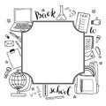 Hand drawn frame with school items. Royalty Free Stock Photo