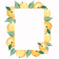 Hand drawn frame of watercolor citrus orange. Watercolor illustration wreath of orange and leaves. Can be used as a greeting card Royalty Free Stock Photo