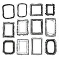 Hand Drawn Frames Collection Isolated on White. Cartoon Style Doodle Borders with Pencil Effect Royalty Free Stock Photo