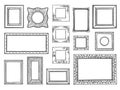 Hand drawn frames. Doodle square and circle boarders, vintage decorative sketch shapes. Vector doodle ornamental