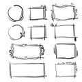 Hand drawn frames set. Cartoon vector square and round borders. Pencil effect shapes Royalty Free Stock Photo