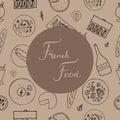 Hand drawn french cuisine seamless pattern.