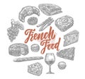 Hand Drawn French Food Elements Set