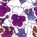 Hand drawn fresh purple and blue viola flowers. Seamless pattern for fabric, wallpaper and textile design