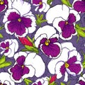 Hand drawn fresh purple viola flowers seamless pattern for fabric, wallpaper and textile design