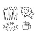 Hand drawn Friendship and love doodle icons. Interaction, Mutual understanding and assistance business. Trust, social Royalty Free Stock Photo