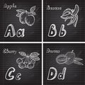 Hand drawn fruits alphabet