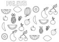 Hand drawn fruits set. Coloring book page template. Royalty Free Stock Photo