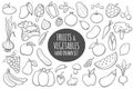 Hand drawn fruits and vegetables. Vector illustration. Royalty Free Stock Photo