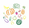 Hand drawn fruits and vegetables