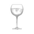 Hand drawn full wine glass sketch. Engraving style Royalty Free Stock Photo