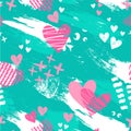 Hand drawn fun background with hearts - colorful seamless pattern, great for trendy textiles, banners, wrapping - vector design Royalty Free Stock Photo