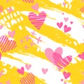 Hand drawn fun background with hearts - colorful seamless pattern, great for trendy textiles, banners, wrapping - vector design Royalty Free Stock Photo