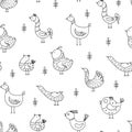 Hand drawn funny birds seamless pattern. Baby seamless vector background.