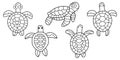 Hand-drawn funny cartoon turtles set linear vector illustration Royalty Free Stock Photo