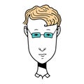 Hand-drawn funny characte, doodle people face, the face of a young man with glasses, vector illustration