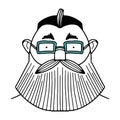 Hand-drawn funny characte, the face of a man with a beard and glasses, doodle people face, vector illustration