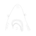 Hand drawn funny crazy contoured shark. Monochrome vector illustration of sea resident.