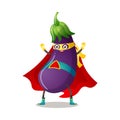 Purple eggplant in traditional costume of superhero vector illustration