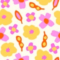 Hand Drawn Funny Floral Seamless Pattern.