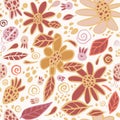 Hand drawn funny flowers vector print. Funny pattern with daisies, strawberries and ladybirds. Printing on fabric and background Royalty Free Stock Photo