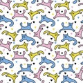 Hand drawn Funny kittens playing. Color vector seamless pattern on white background Royalty Free Stock Photo