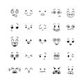 Hand drawn funny smiley faces. Emoji icons. Sketched facial expressions set. Collection of cartoon emotional characters. Happy Royalty Free Stock Photo