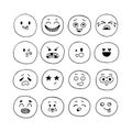 Hand drawn funny smiley faces. Sketched facial expressions set. Collection of cartoon emotional characters. Kawaii style. Emoji Royalty Free Stock Photo