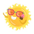 Happy sun in sunglasses eating ice cream illustration Royalty Free Stock Photo