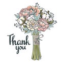 Hand drawn garden floral Thank you card. Royalty Free Stock Photo