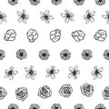 Hand drawn garden flower doodle seamless pattern background