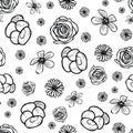 Hand drawn garden flower doodle seamless pattern background