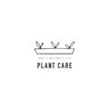 Hand drawn garden isolated illustration. Vector logo template, sprouts in a pot.