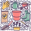 hand drawn gardener doodle set