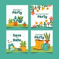 Hand drawn gardening cards collection with plants and tools Royalty Free Stock Photo