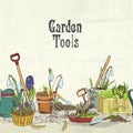 Hand drawn gardening tools album cover Royalty Free Stock Photo