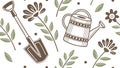 Hand-Drawn Gardening Tools and Flowers Pattern, Nature Theme, vector design Generative AI Royalty Free Stock Photo